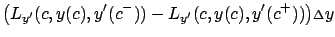 $\displaystyle \big({L}_{y'}(c,y(c),y'(c^-)) -{L}_{y'}(c,y(c),y'(c^+))\big){\scriptstyle\Delta}y$